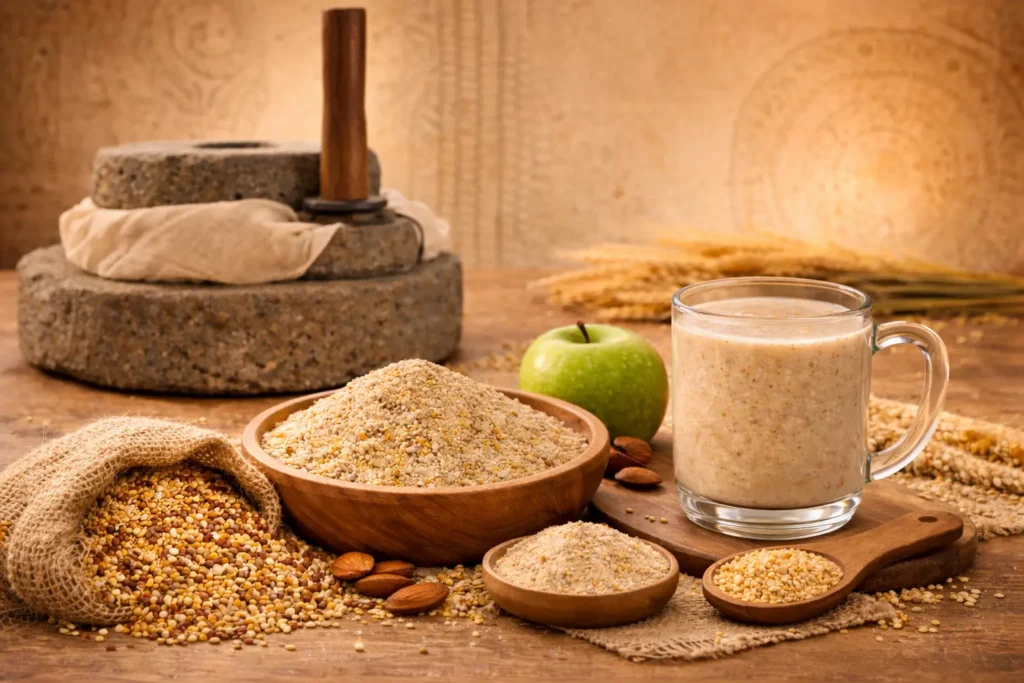 natural health mix powder made from millets grains nuts and seeds